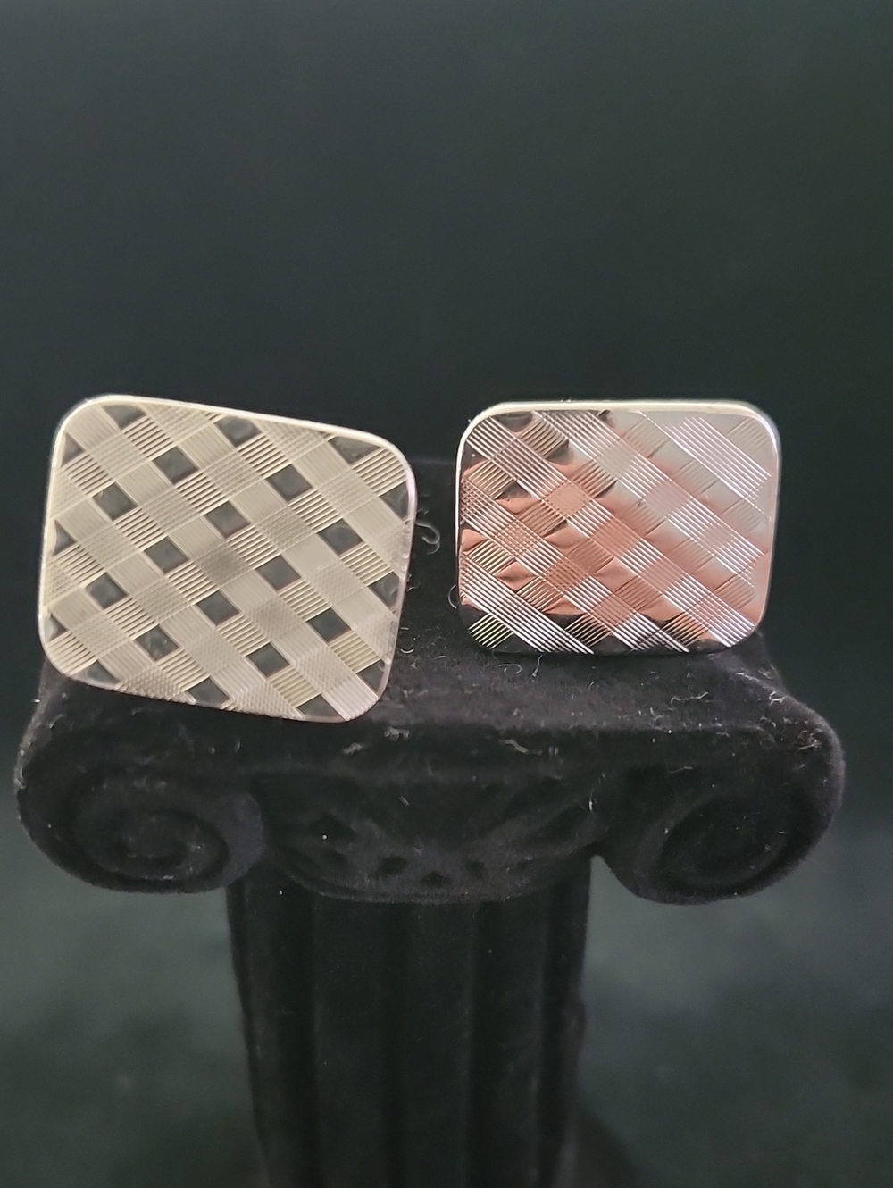 Classic Silver Tone Textured Plaid Rectangular Cufflinks